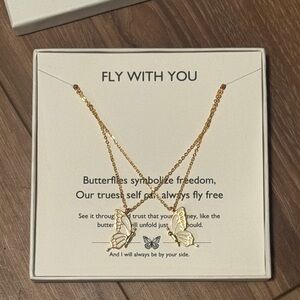 YANXYAD NIB butterfly necklace set, includes two separate gold-plated necklaces